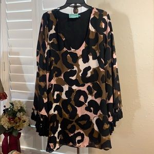 Judith March Black Brown Pink Leopard Mini Dress